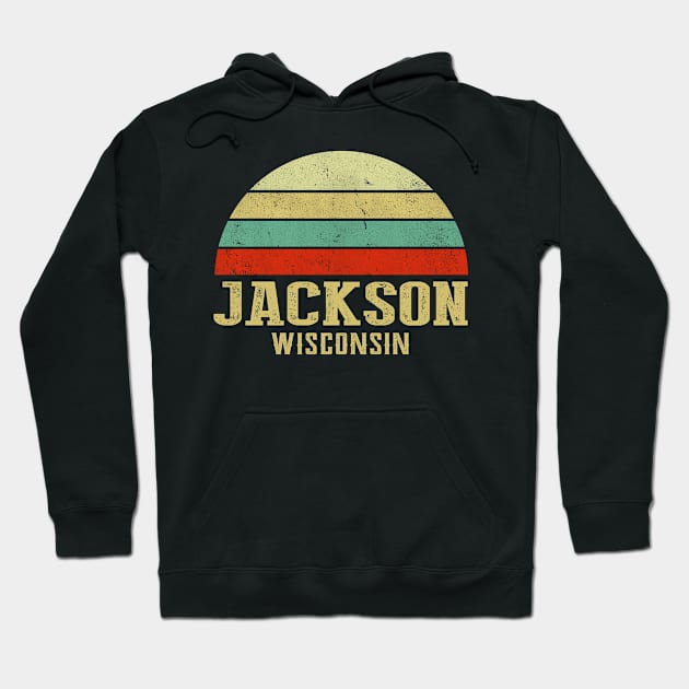 Jackson Wisconsin Vintage Retro Sunset Hoodie by Curry G